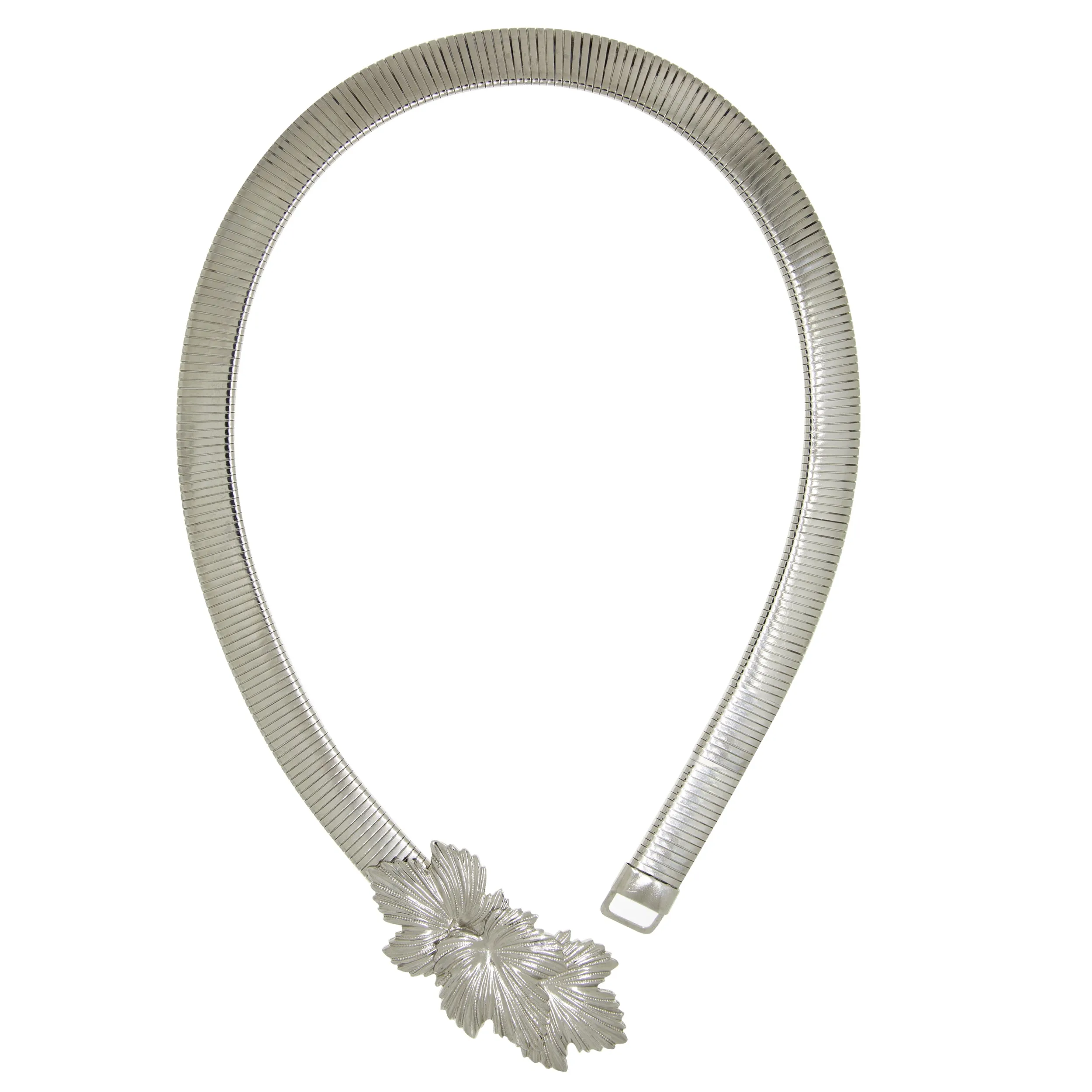 1928 Jewelry Silver Layered Leaves Buckle Snake Belt 1928 Jewelry