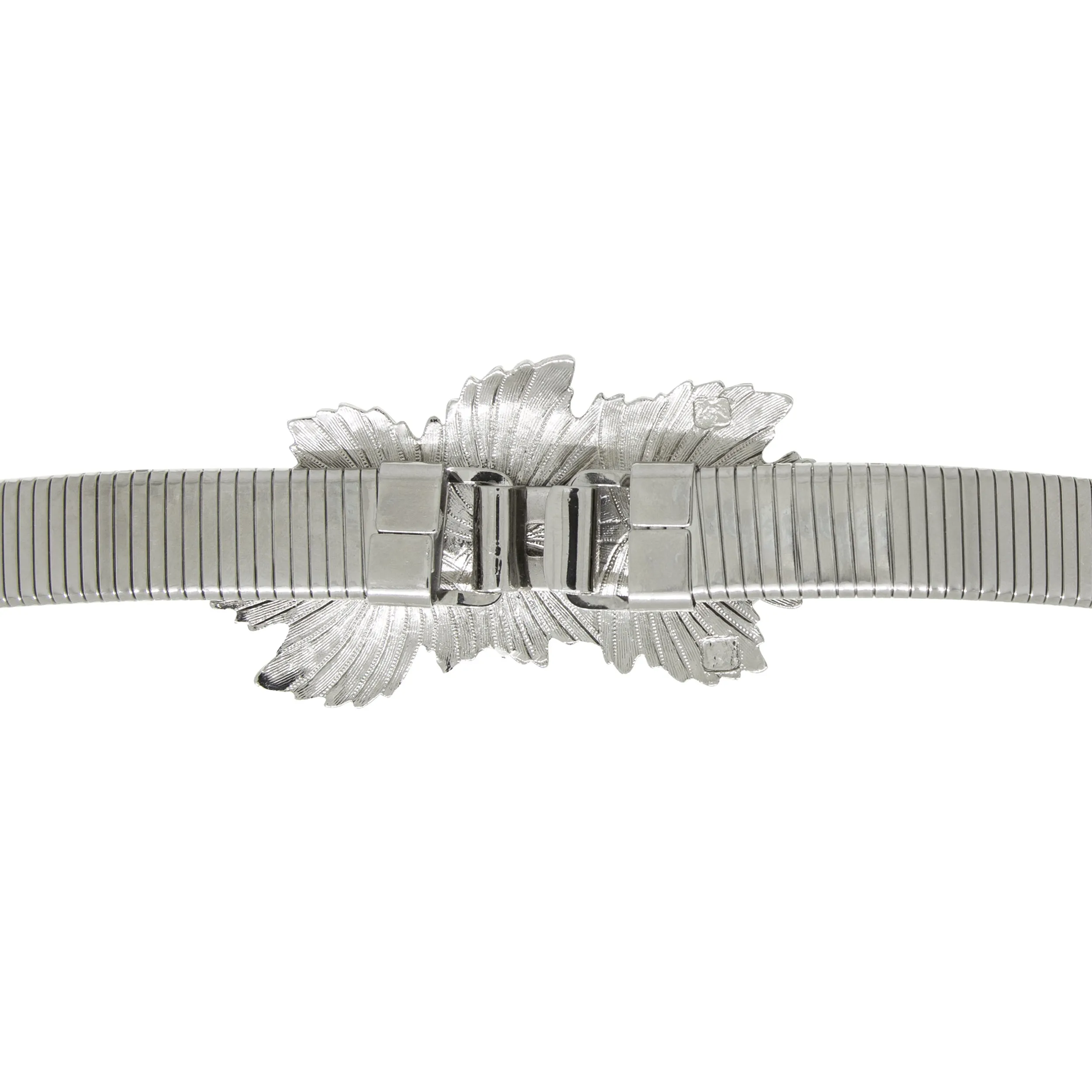 1928 Jewelry Silver Layered Leaves Buckle Snake Belt 1928 Jewelry