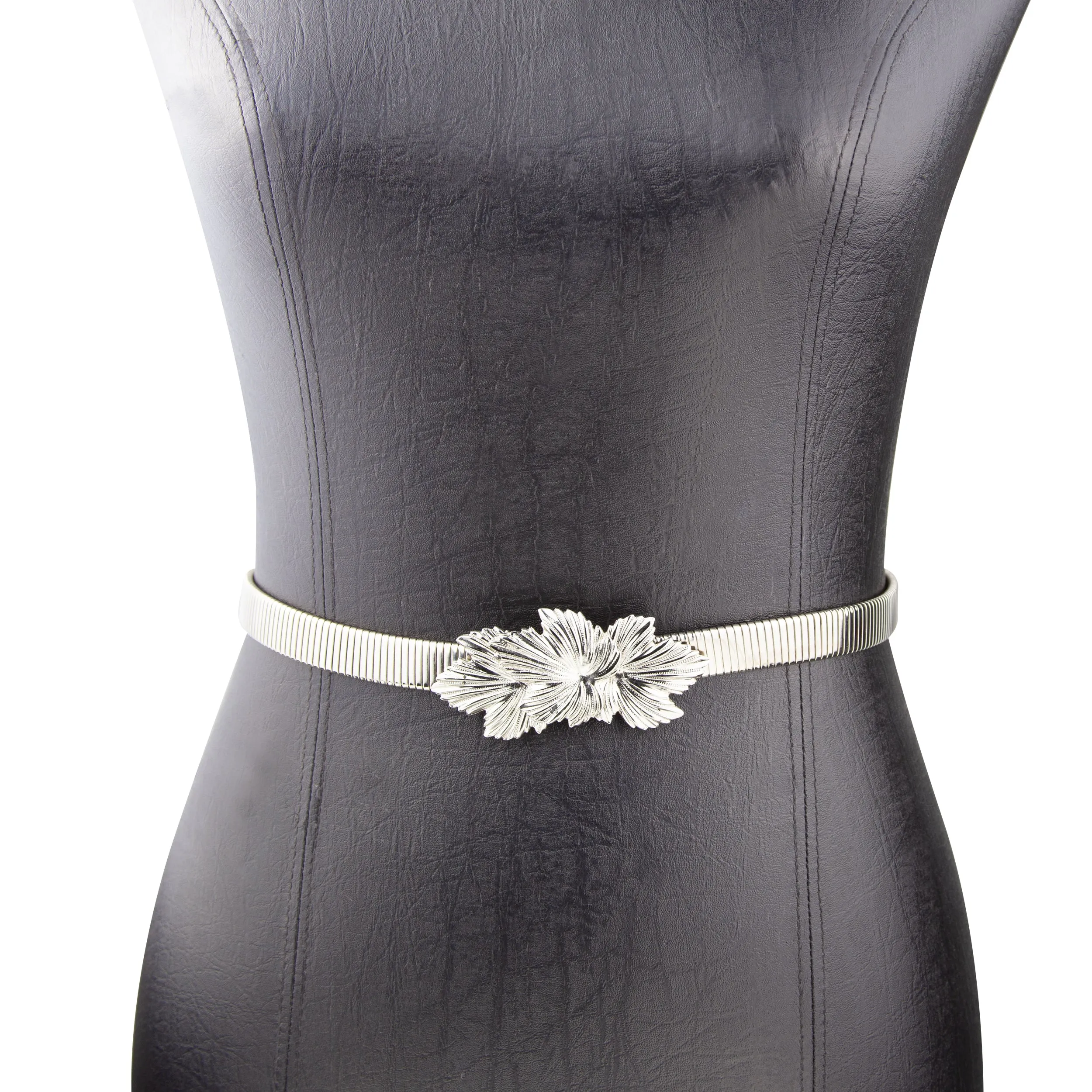 1928 Jewelry Silver Layered Leaves Buckle Snake Belt 1928 Jewelry