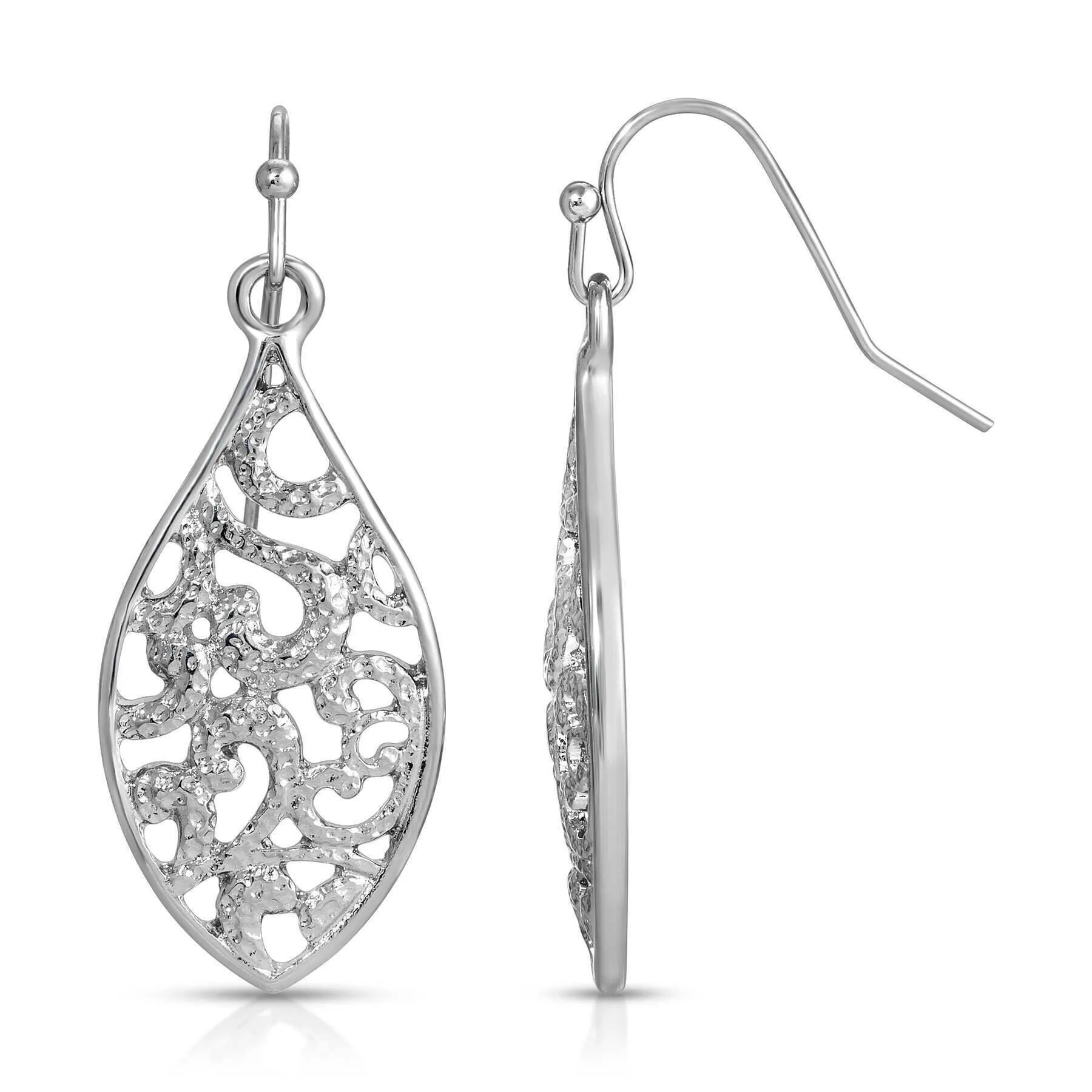1928 Jewelry Silver Leaf Shape Filigree Drop Earrings 1928 Jewelry