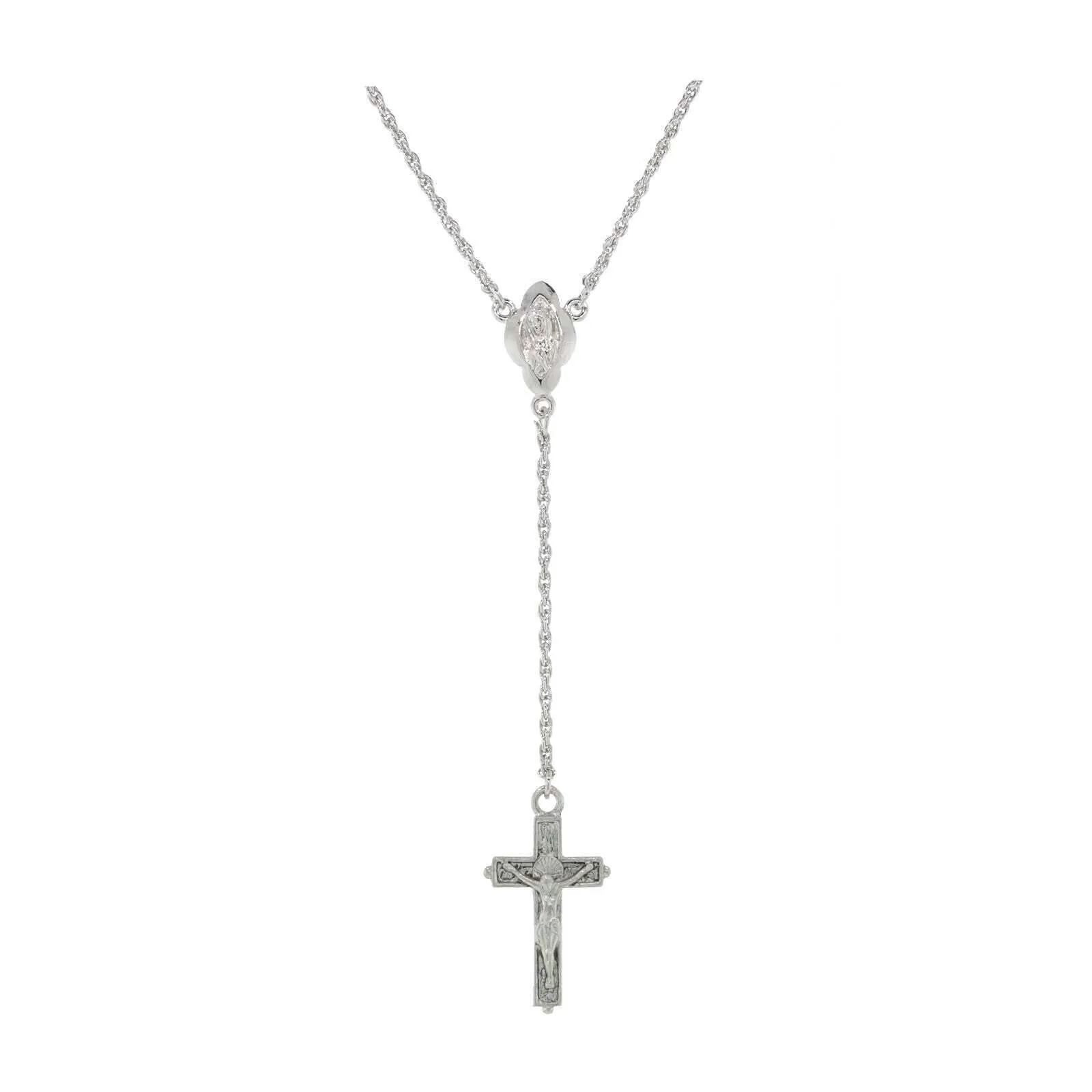 1928 Jewelry Silver Mother Mary And Crucifix Cross Y-Necklace 20" 1928 Jewelry