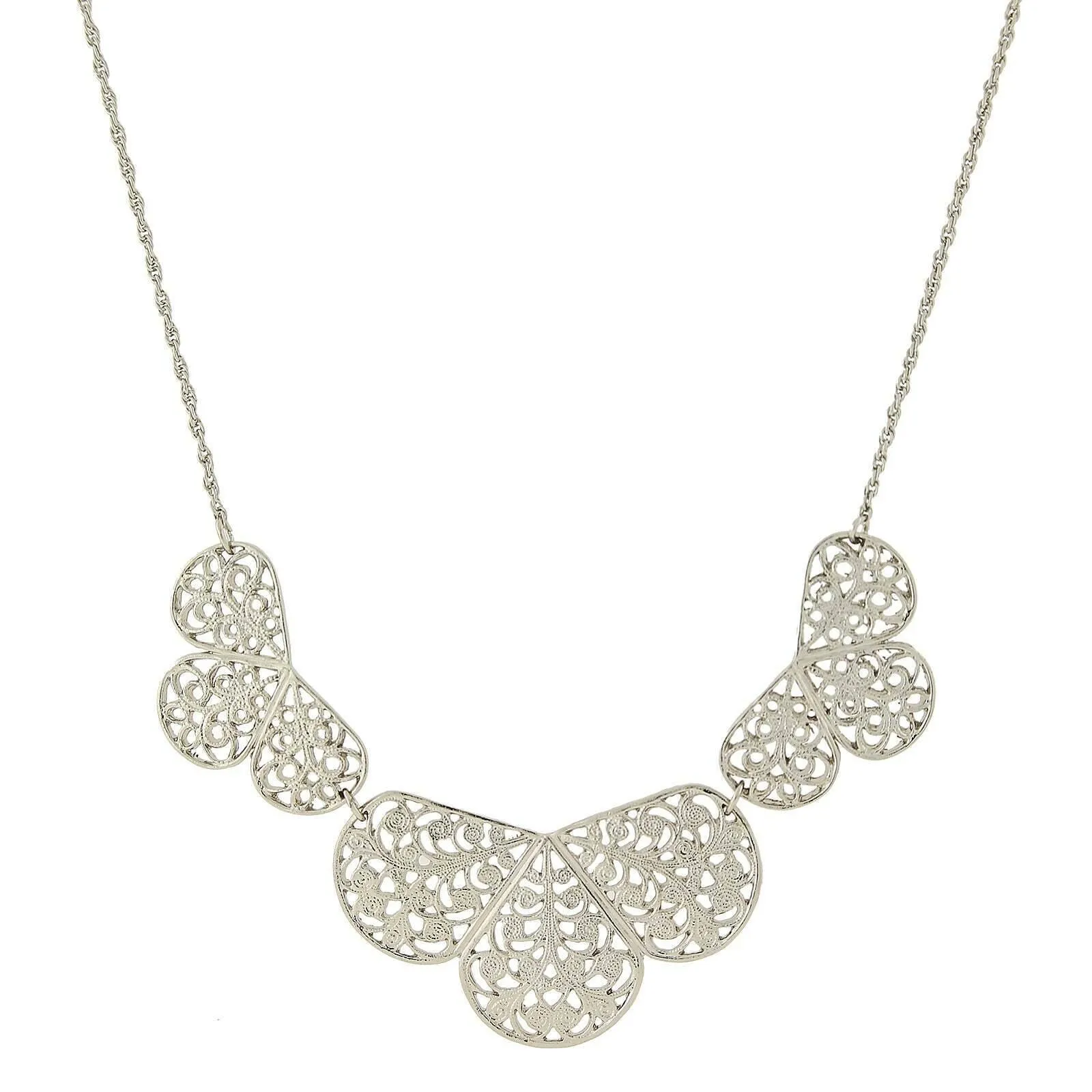 1928 Jewelry Silver Multi Filigree Collar Bib Necklace 16"   3" Extender 1928 Jewelry