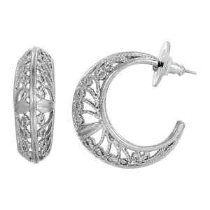 1928 Jewelry Silver Ornate Filigree Hoop Earrings 1928 Jewelry