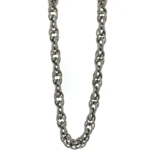 1928 Jewelry Silver Oval Textured Linking Chain Necklace 30" 1928 Jewelry