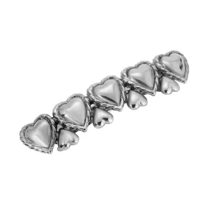 1928 Jewelry Silver Polished Hearts Hair Barrette 1928 Jewelry