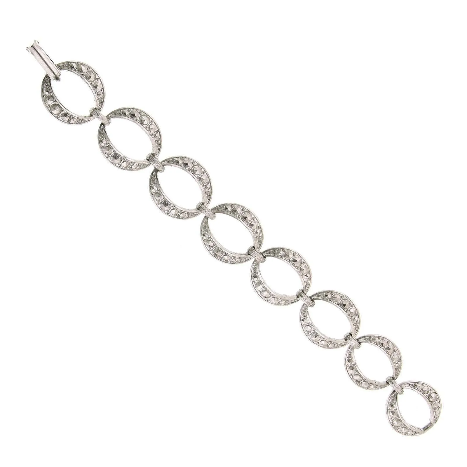 1928 Jewelry Silver Studded Faux Marcasite Link Clasp Bracelet 1928 Jewelry