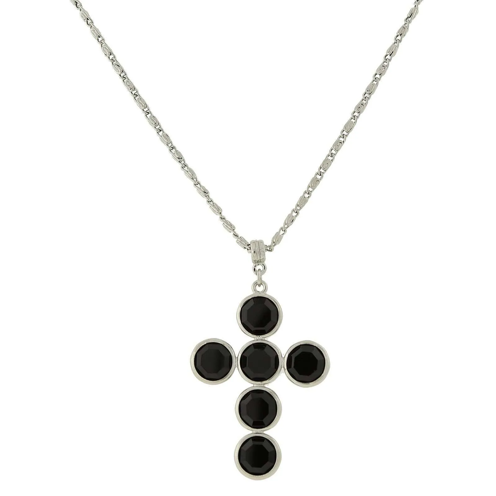 1928 Jewelry Silver Tone Austrian Crystal Cross Pendant Necklace 20" 1928 Jewelry