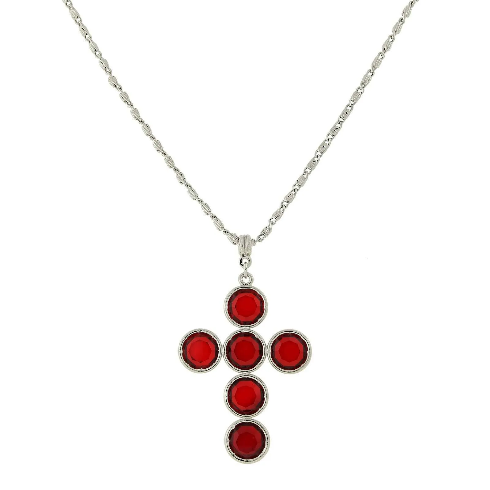 1928 Jewelry Silver Tone Austrian Crystal Cross Pendant Necklace 20" 1928 Jewelry