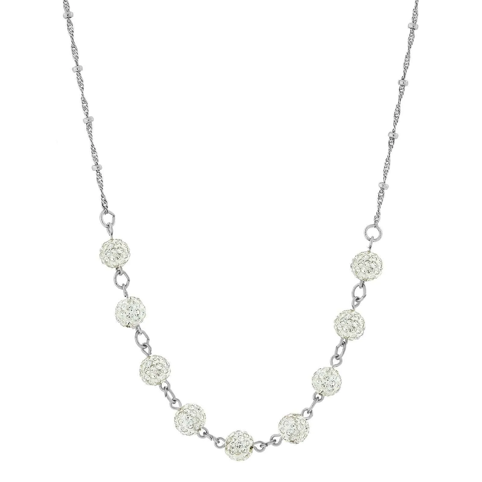 1928 Jewelry Silver Tone Crystal Fireball Pave Necklace 16"   3" Extender 1928 Jewelry