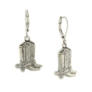 1928 Jewelry Silver Western Boots Drop Earrings 1928 Jewelry