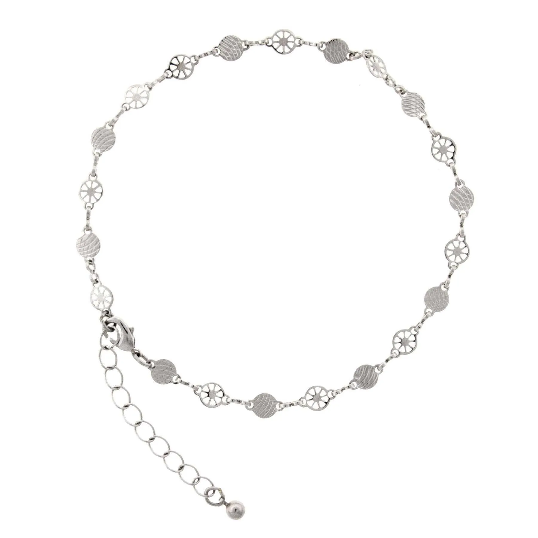 1928 Jewelry Silver Wheels And Ridged Circles Anklet 9"   1.5" Extension 1928 Jewelry