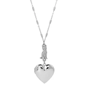 1928 Jewelry Sitting Cat And Heart Locket Necklace 30" 1928 Jewelry