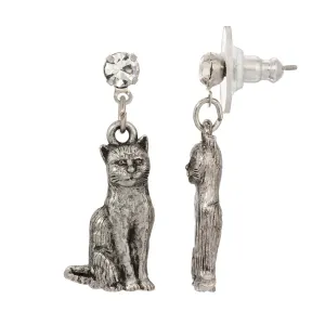 1928 Jewelry Sitting Cat Clear Crystal Post Drop Earrings 1928 Jewelry