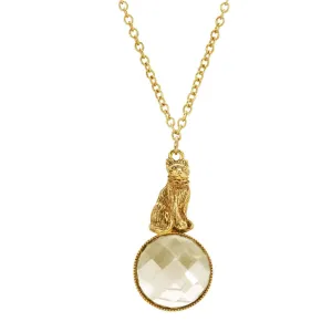 1928 Jewelry Sitting Cat On Round Light Topaz Stone Pendant Necklace 28" 1928 Jewelry