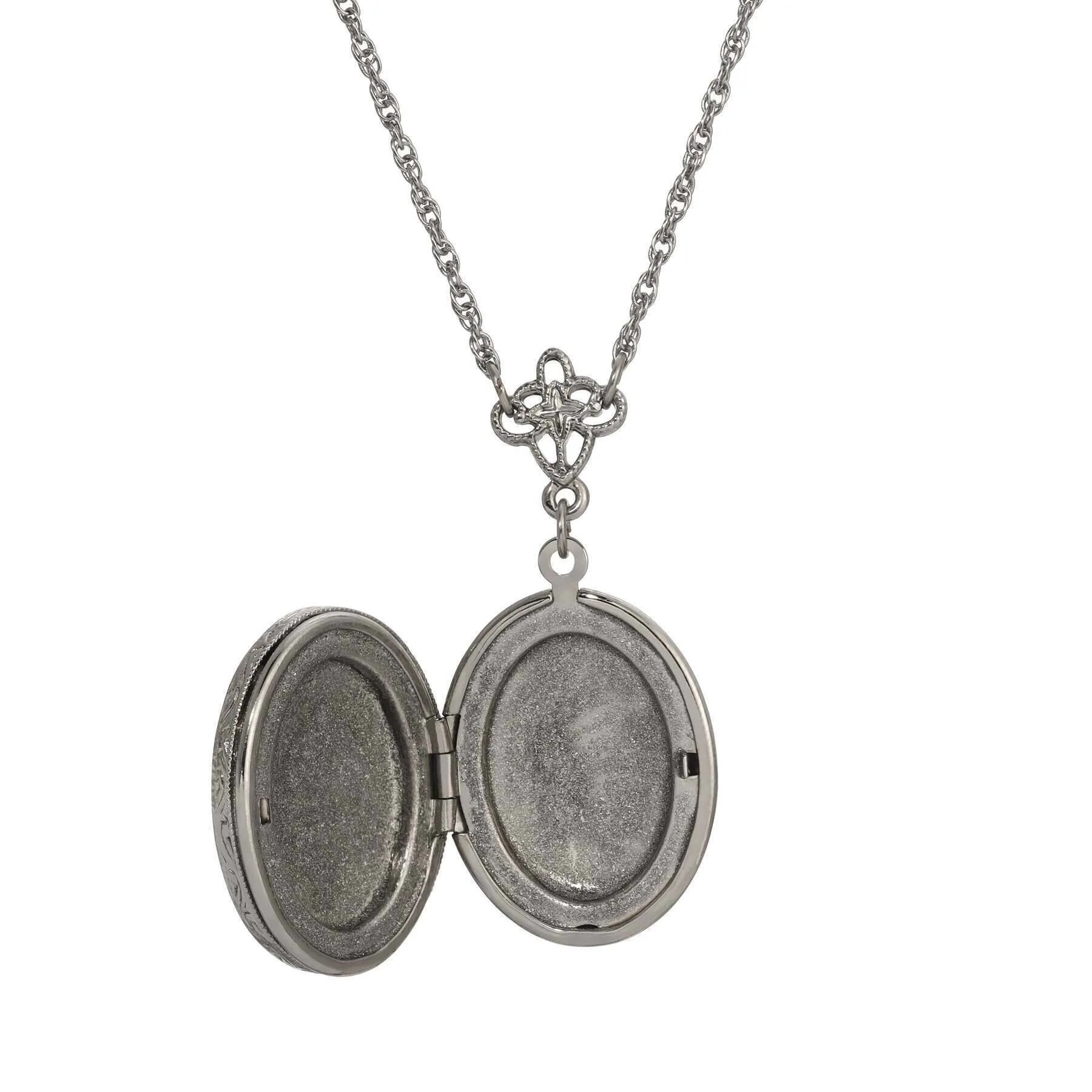 1928 Jewelry Sitting Cat Oval Enamel Locket Necklace 24" 1928 Jewelry