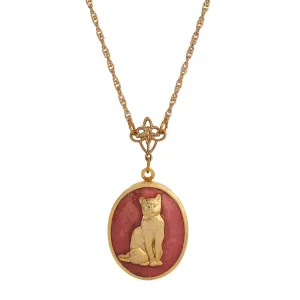 1928 Jewelry Sitting Cat Oval Enamel Locket Necklace 24" 1928 Jewelry