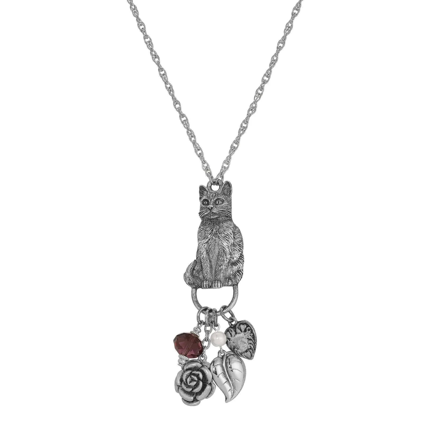 1928 Jewelry Sitting Cat Pendant & Charms Necklace 28" 1928 Jewelry
