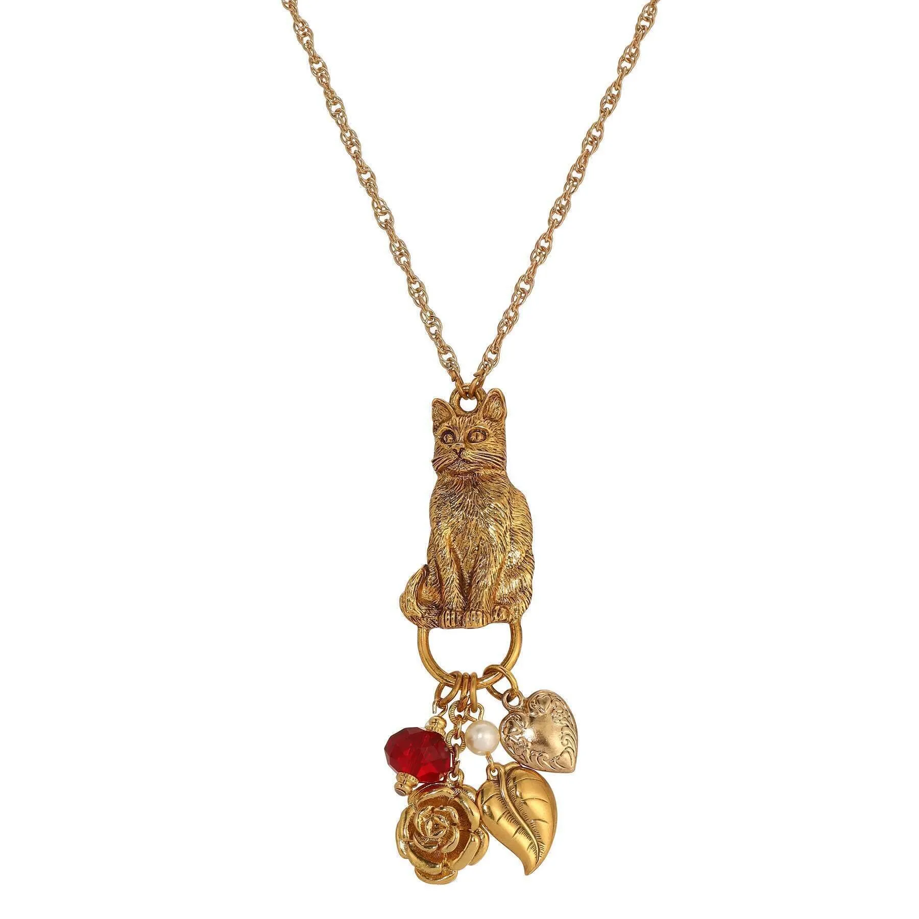 1928 Jewelry Sitting Cat Pendant & Charms Necklace 28" 1928 Jewelry