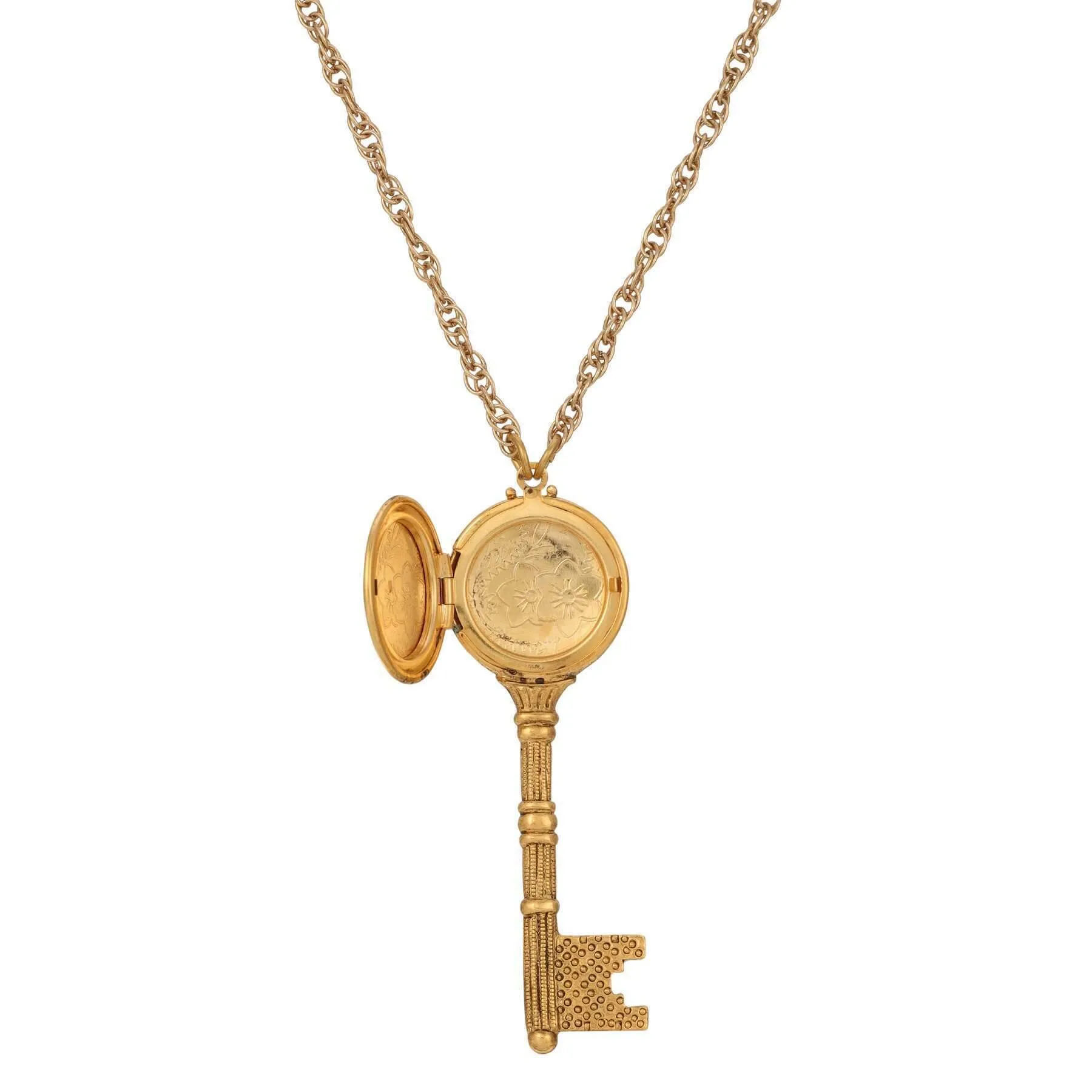 1928 Jewelry Skeleton Key Flower Pendant Photo Locket Necklace 28" 1928 Jewelry