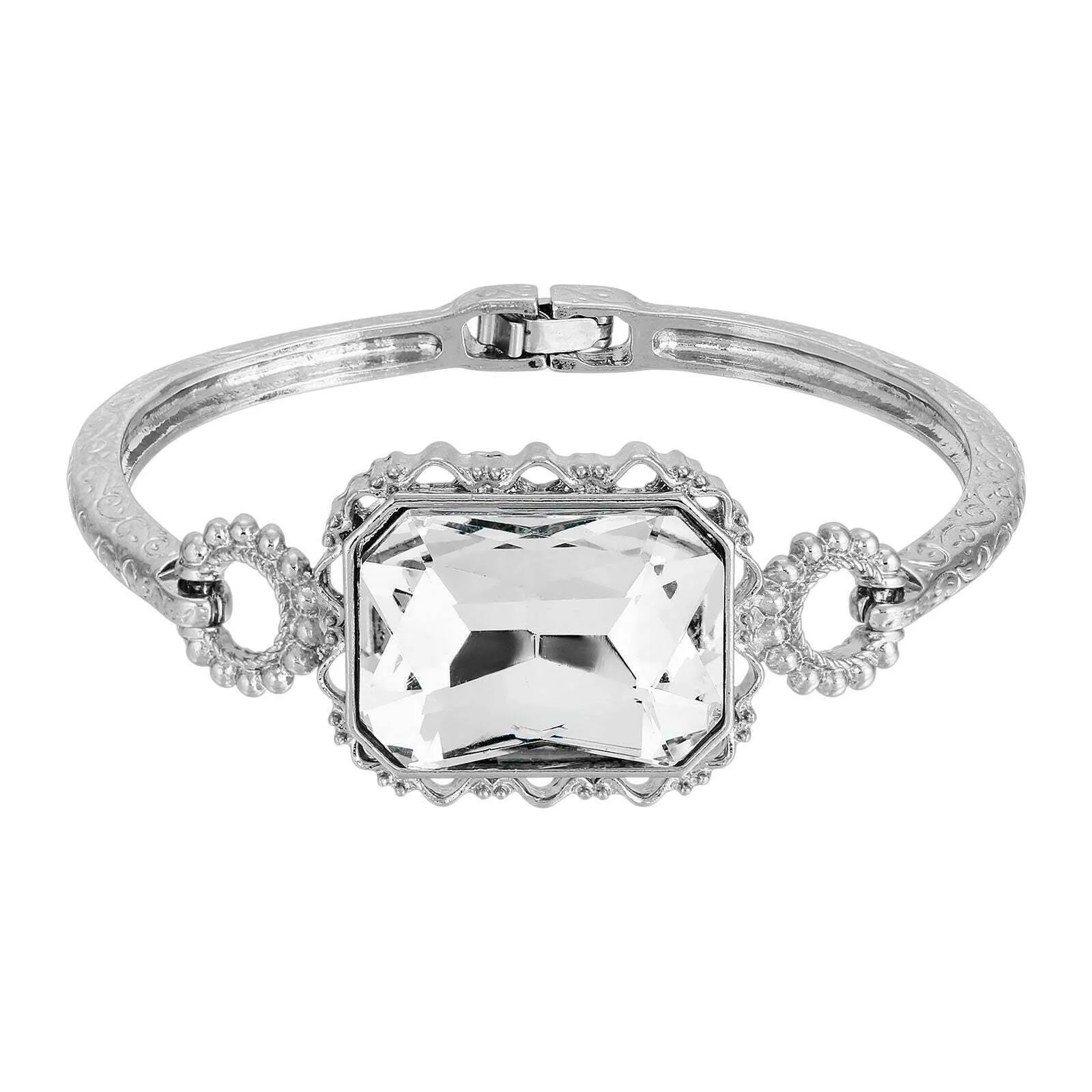 1928 Jewelry Slim Textured Filigree Octagon Crystal Clasp Bracelet 1928 Jewelry