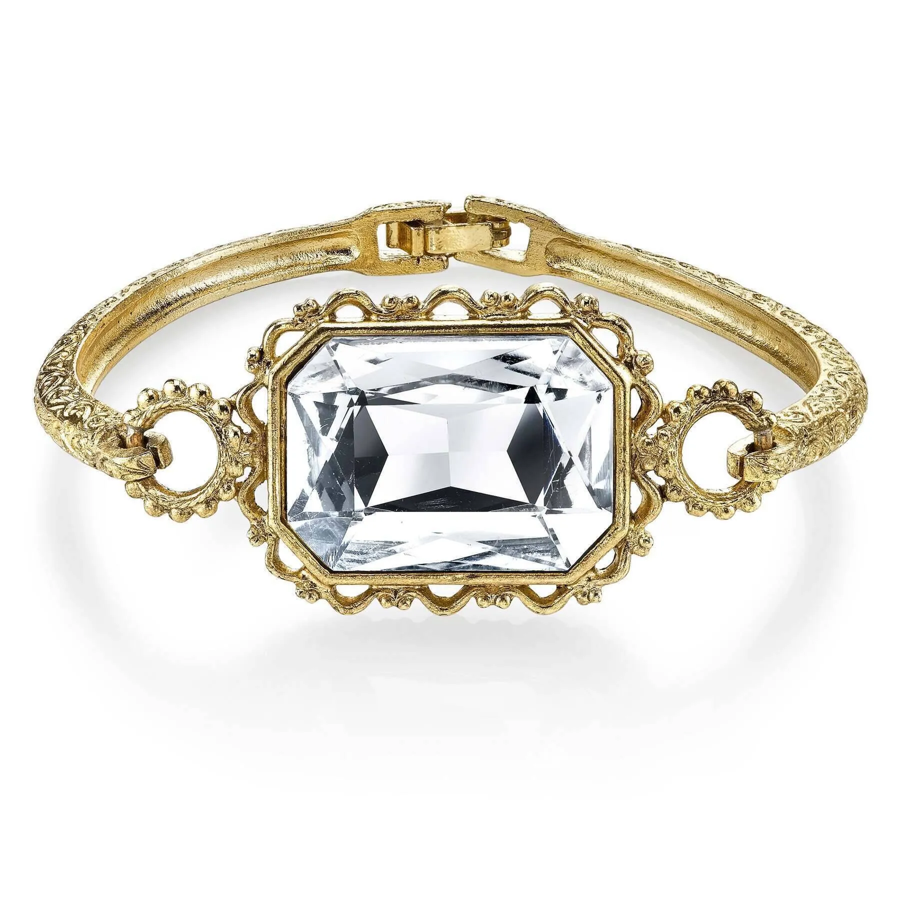 1928 Jewelry Slim Textured Filigree Octagon Crystal Clasp Bracelet 1928 Jewelry