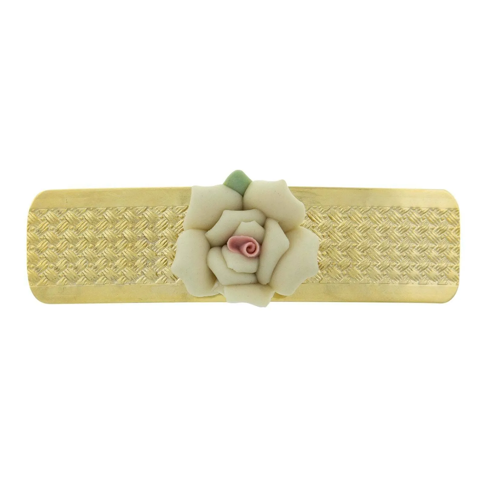 1928 Jewelry Small Ivory Porcelain Flower Hair Barrette 1928 Jewelry