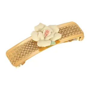 1928 Jewelry Small Ivory Porcelain Flower Hair Barrette 1928 Jewelry