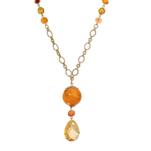 1928 Jewelry Smoke Topaz Crystal Glass Briolette Faux Amber Bead Y-Necklace 28" 1928 Jewelry