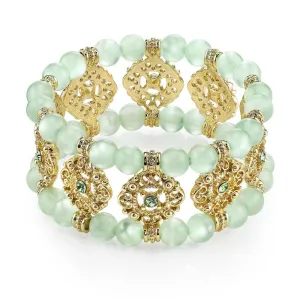 1928 Jewelry Smooth Cat's Eye Beaded Filigree Crystal Stretch Bracelet 1928 Jewelry