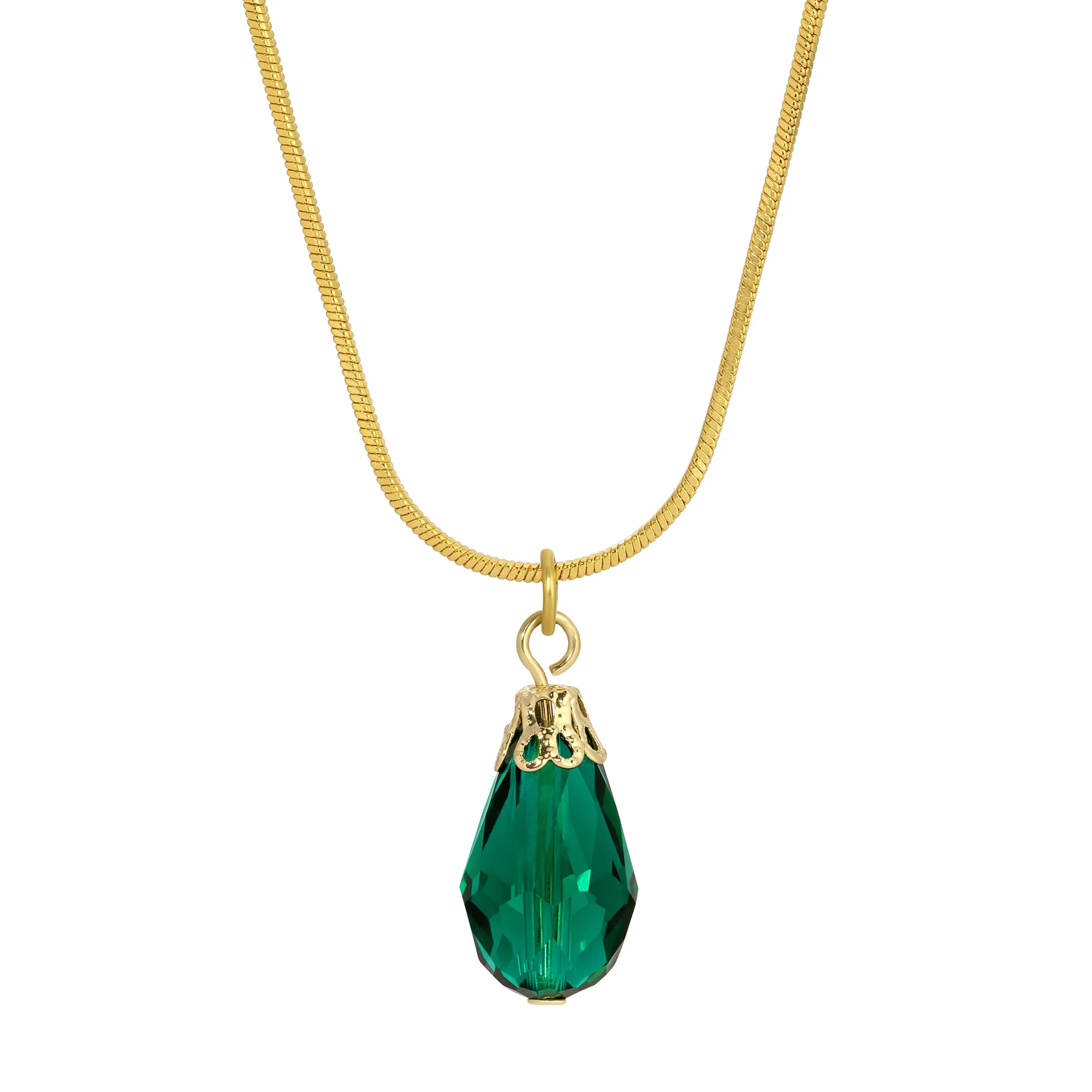1928 Jewelry Snake Chain Lux Glass Teardrop Pendant Necklace 15" 1928 Jewelry