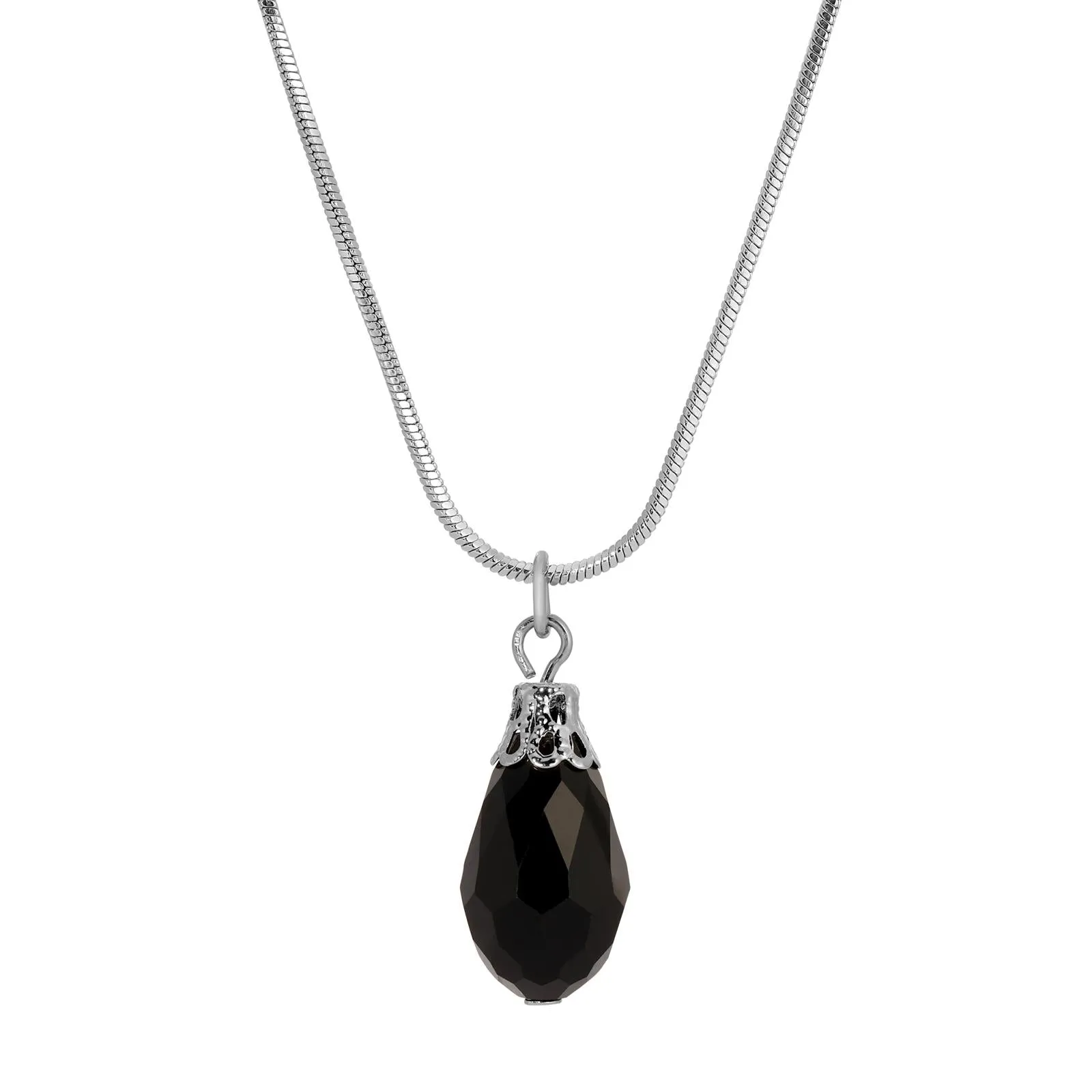 1928 Jewelry Snake Chain Lux Glass Teardrop Pendant Necklace 15" 1928 Jewelry