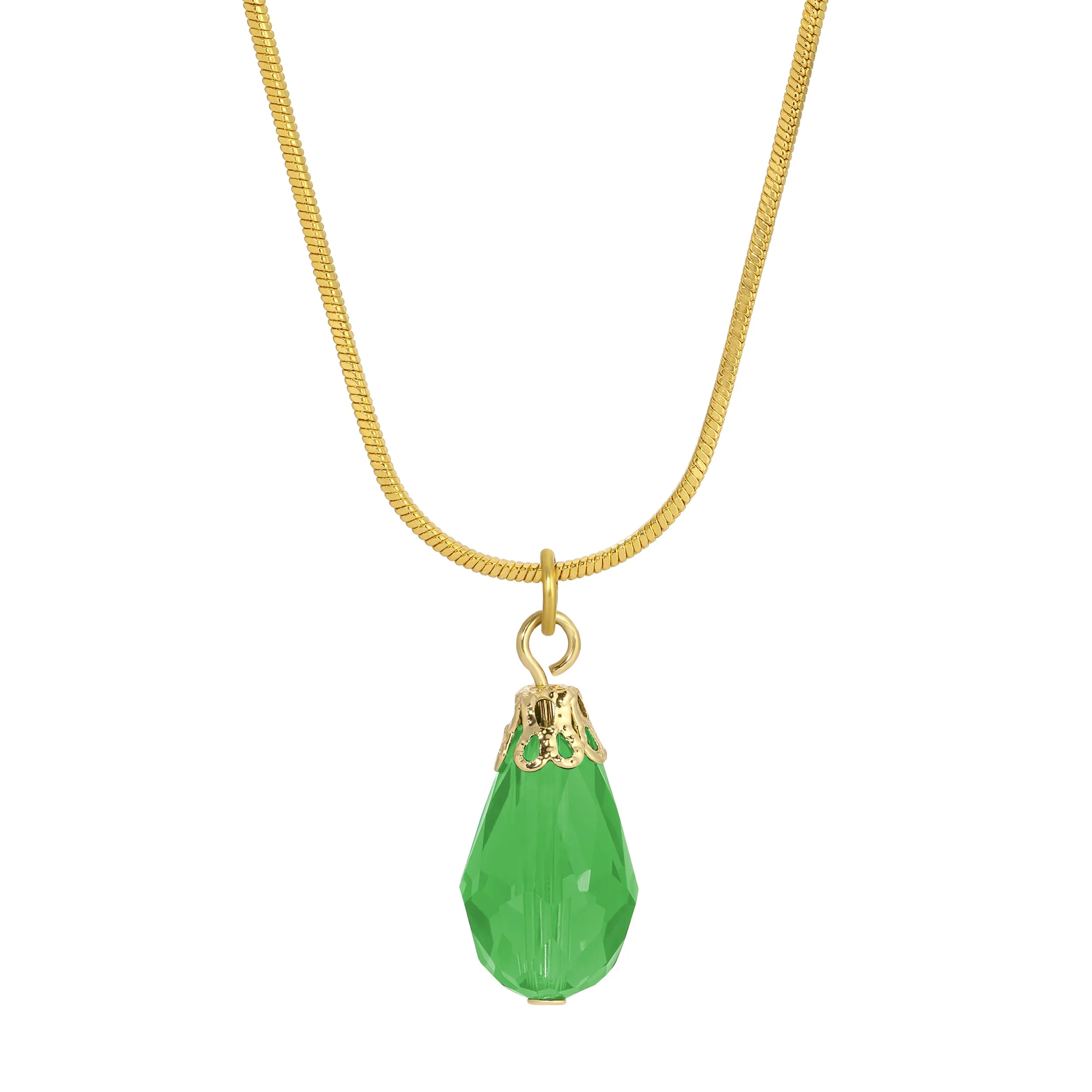 1928 Jewelry Snake Chain Lux Glass Teardrop Pendant Necklace 15" 1928 Jewelry