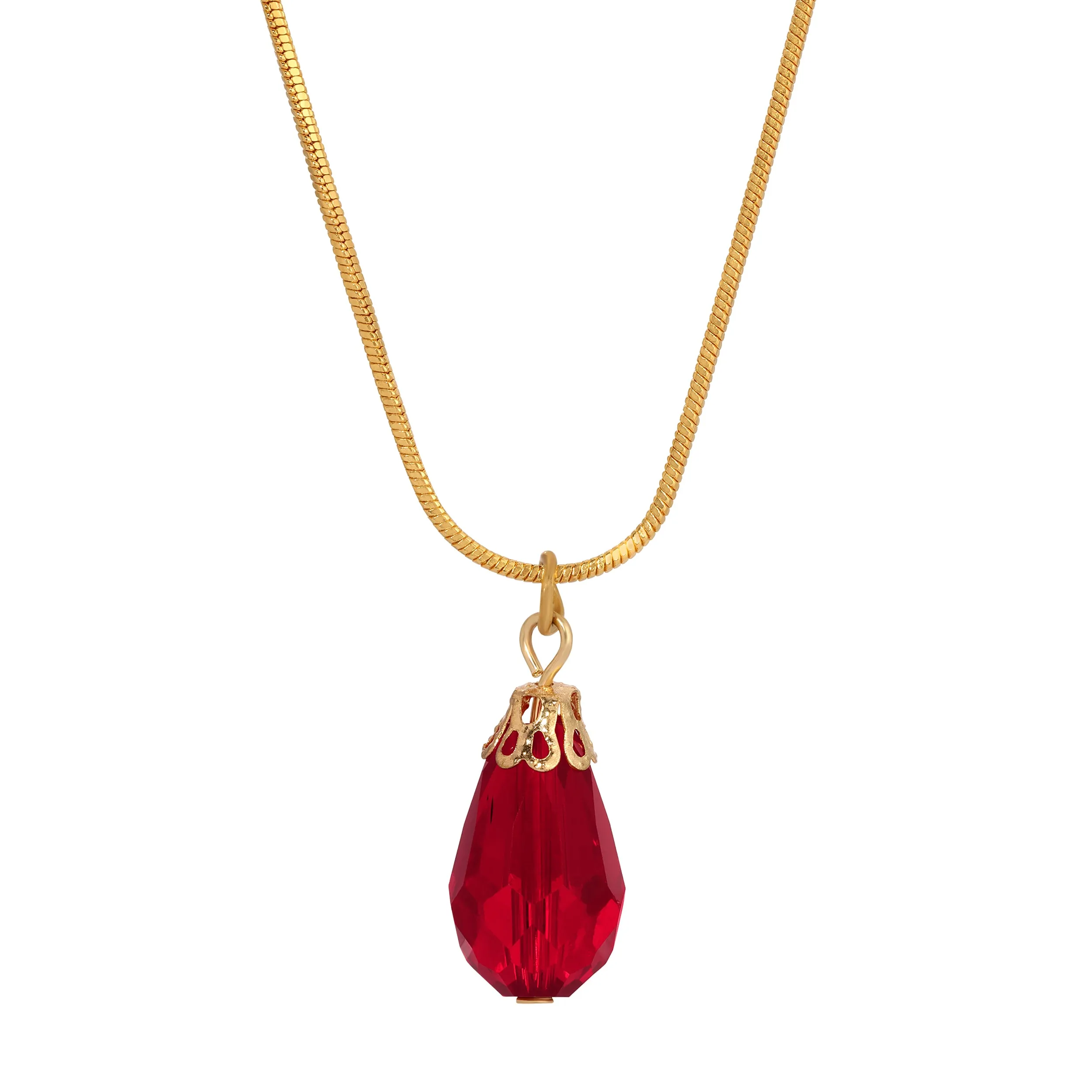 1928 Jewelry Snake Chain Lux Glass Teardrop Pendant Necklace 15" 1928 Jewelry