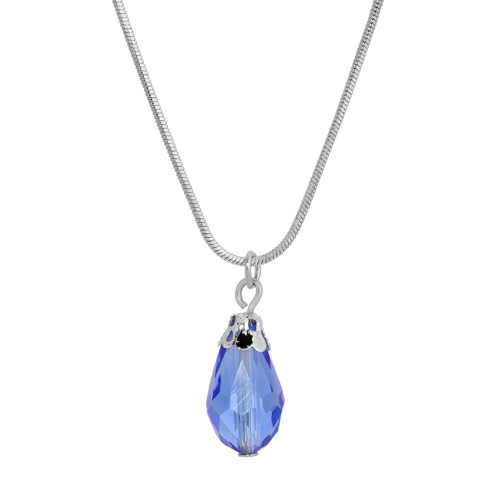 1928 Jewelry Snake Chain Lux Glass Teardrop Pendant Necklace 15" 1928 Jewelry