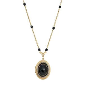 1928 Jewelry Soire Jet Black Oval Stone Locket Necklace 30" 1928 Jewelry
