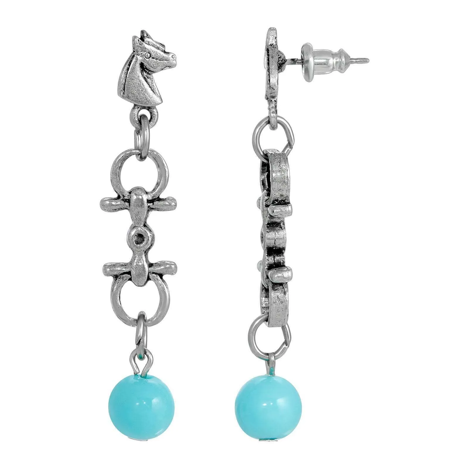 1928 Jewelry Southwest Horse Bit Turquoise Bead Horse Linear Post Earrings 1928 Jewelry