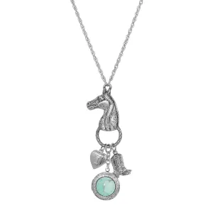 1928 Jewelry Southwest Horse Head Turquoise Locket & Charms Necklace 28" 1928 Jewelry