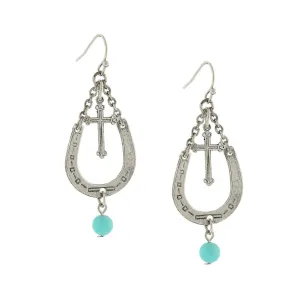 1928 Jewelry Southwest Turquoise Accent Horseshoe And Cross Drop Earrings 1928 Jewelry