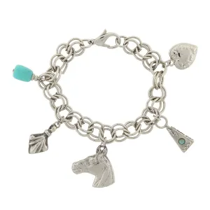 1928 Jewelry Southwest Turquoise And Charms Link Bracelet 1928 Jewelry