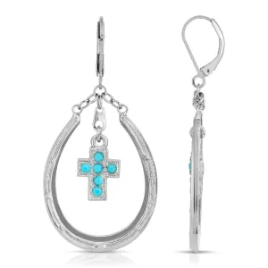 1928 Jewelry Southwest Turquoise Austrian Crystal Cross Horseshoe Earrings 1928 Jewelry