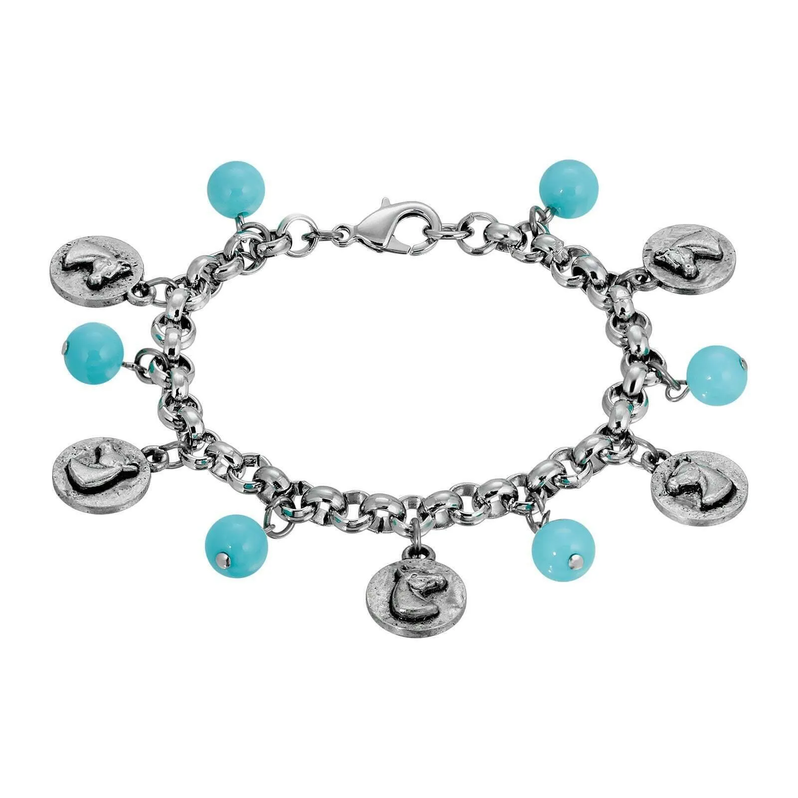1928 Jewelry Southwest Turquoise Bead Horse Head Charm Link Bracelet 1928 Jewelry