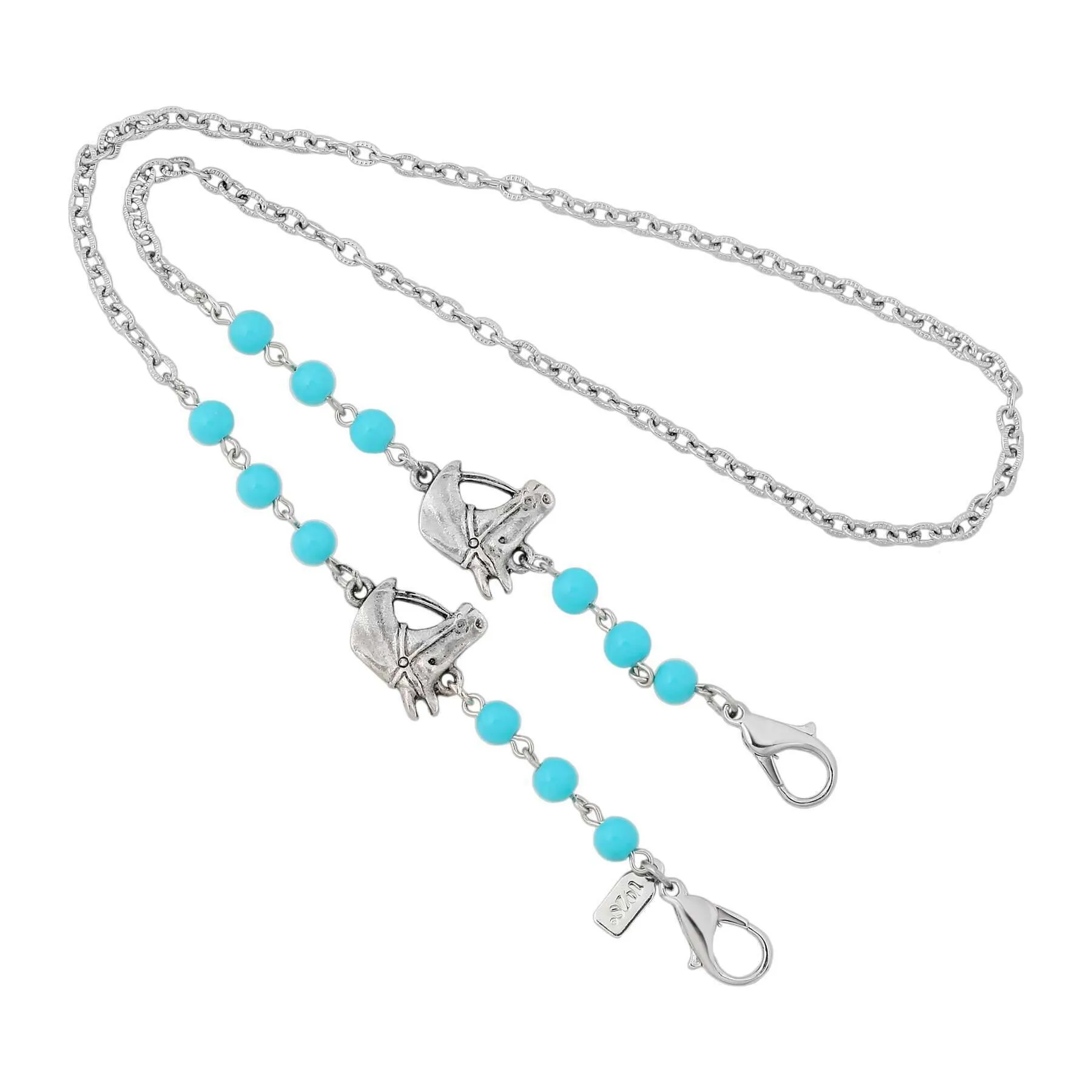 1928 Jewelry Southwest Turquoise Bead Horse Head Face Mask Chain Holder 22 Inch 1928 Jewelry