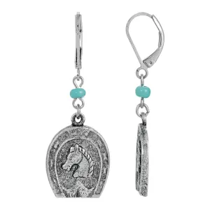 1928 Jewelry Southwest Turquoise Bead Horseshoe & Horse Drop Earrings 1928 Jewelry