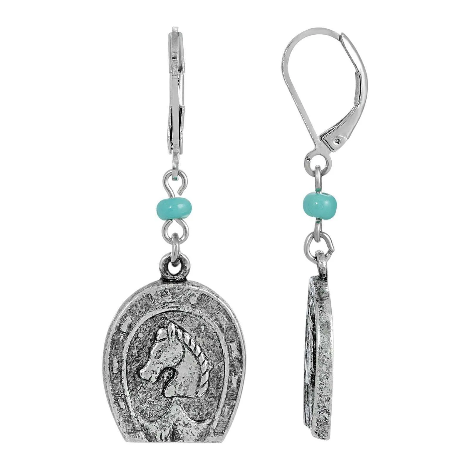 1928 Jewelry Southwest Turquoise Bead Horseshoe & Horse Drop Earrings 1928 Jewelry