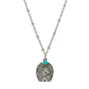 1928 Jewelry Southwest Turquoise Bead Horseshoe & Horse Pendant Necklace 16"   3" Extender 1928 Jewelry