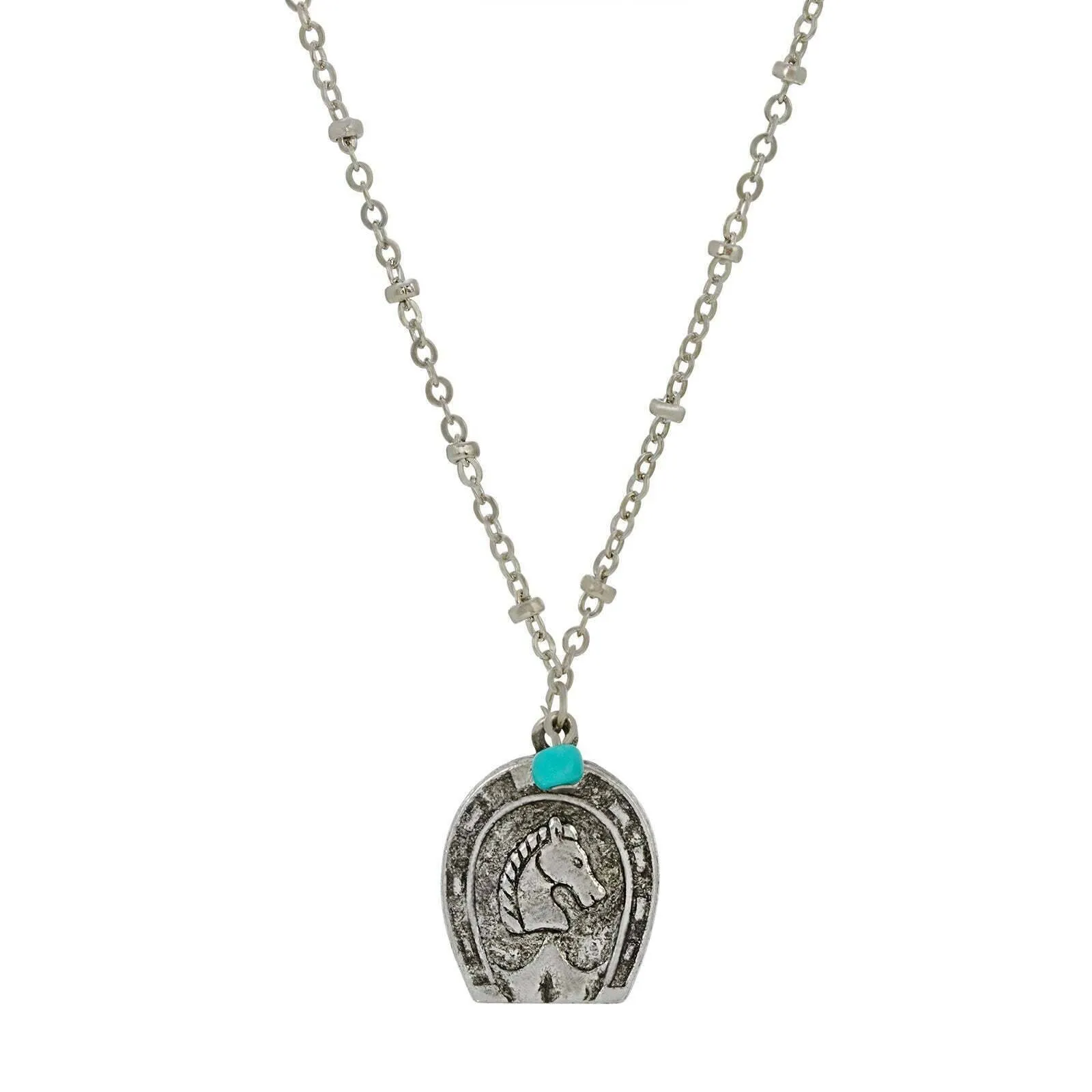 1928 Jewelry Southwest Turquoise Bead Horseshoe & Horse Pendant Necklace 16"   3" Extender 1928 Jewelry