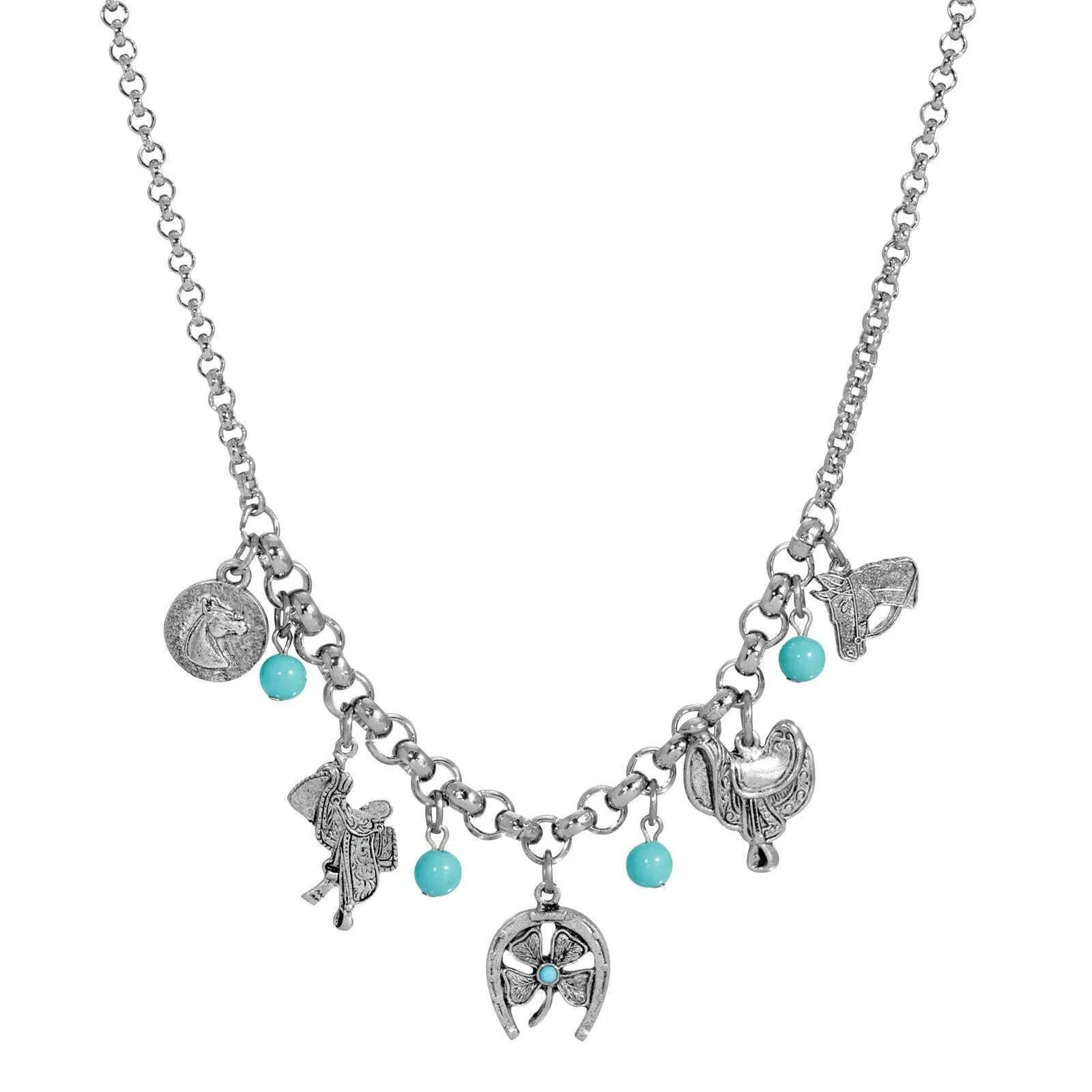 1928 Jewelry Southwest Turquoise Bead Luck Charm Pendant Necklace 16"   3" Extender 1928 Jewelry