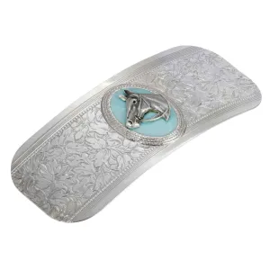 1928 Jewelry Southwest Turquoise Enamel Horse Head Floral Hair Barrette 1928 Jewelry