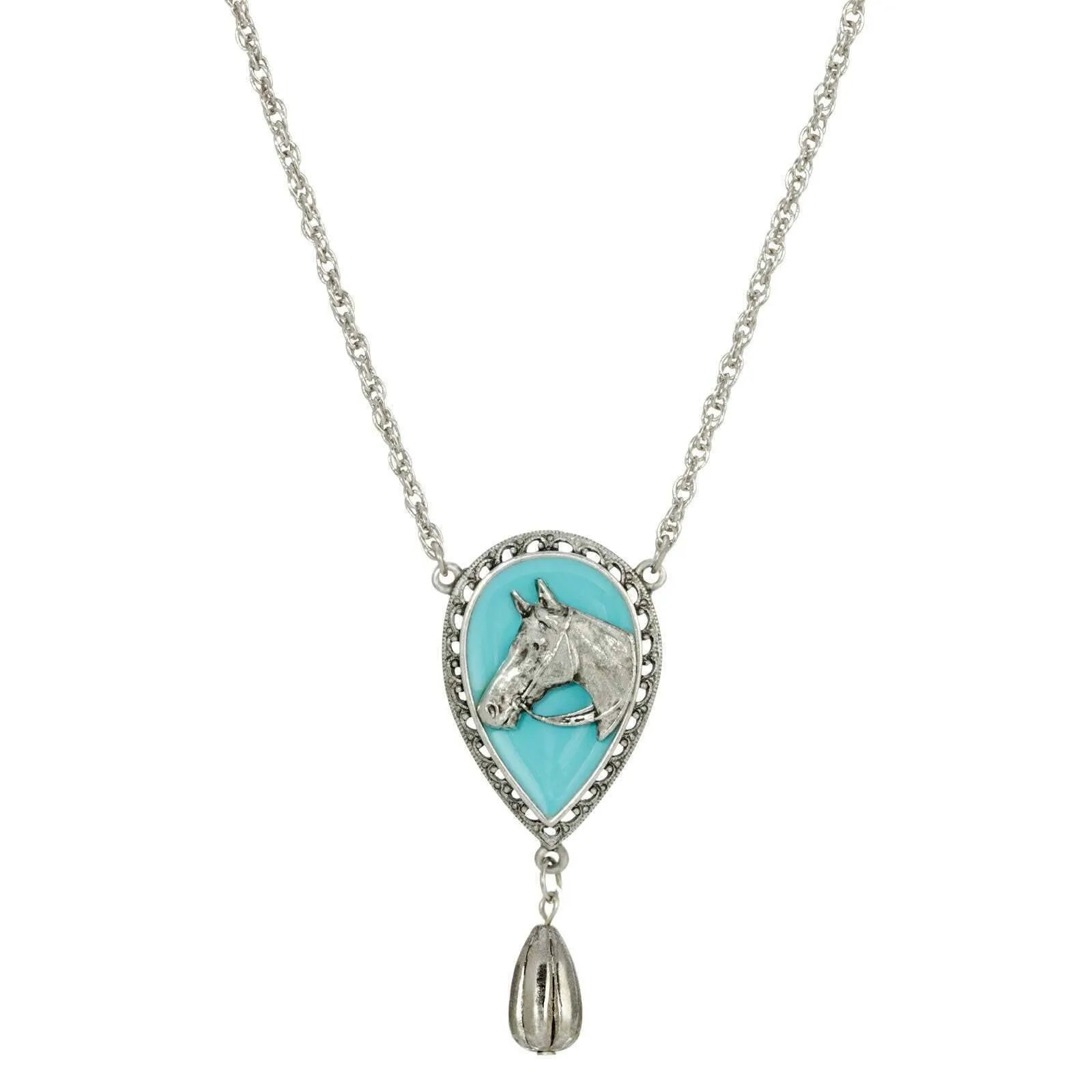 1928 Jewelry Southwest Turquoise Horse Head Pendant Teardrop Necklace 18" 1928 Jewelry