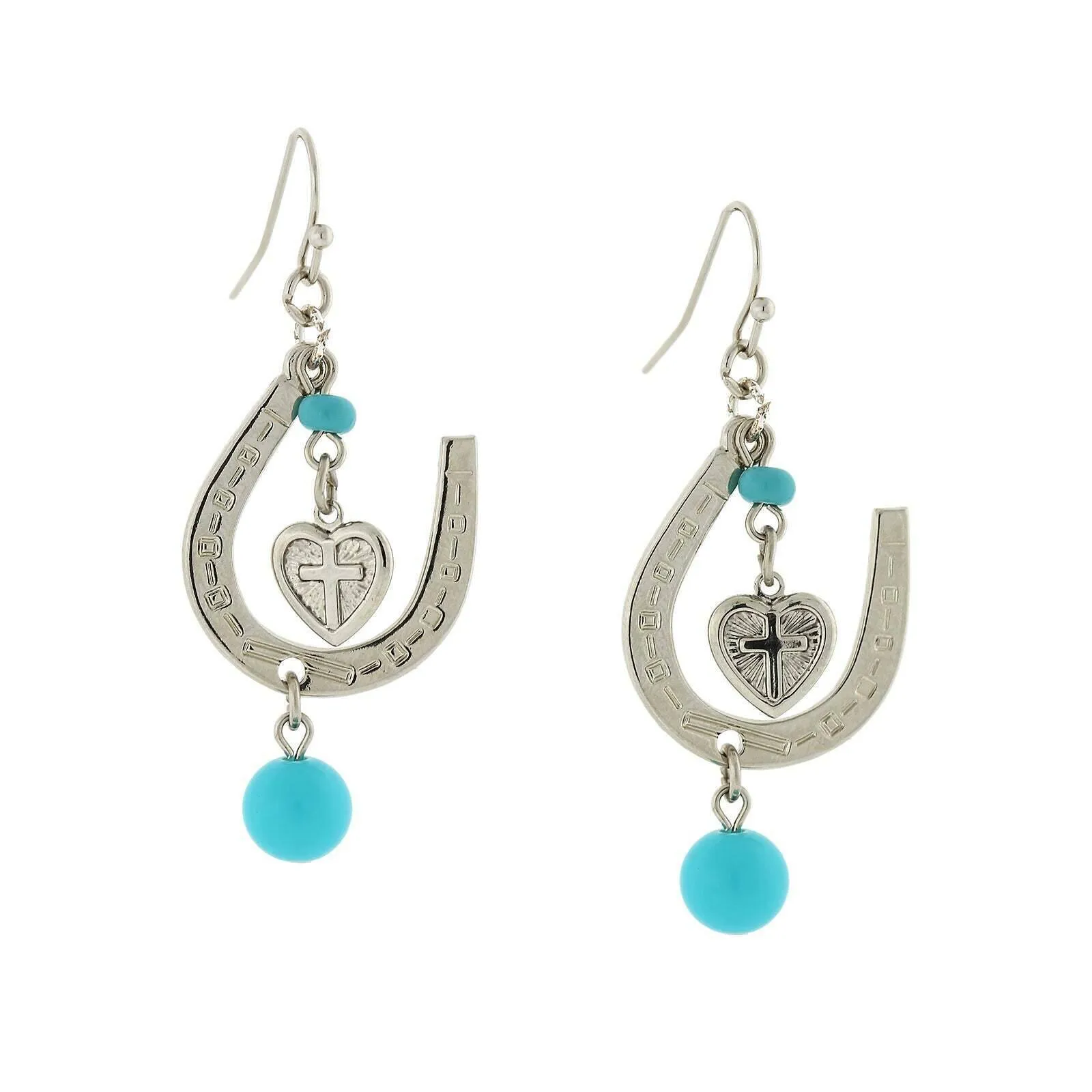 1928 Jewelry Southwest Turquoise Horseshoe And Heart Cross Drop Earrings 1928 Jewelry